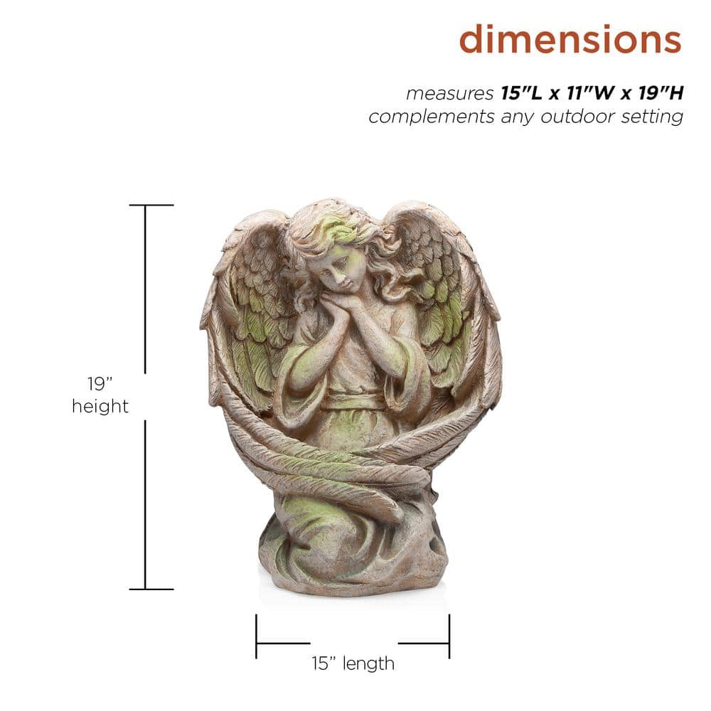 Stone Guardian Angel Garden Statue with Solar Power