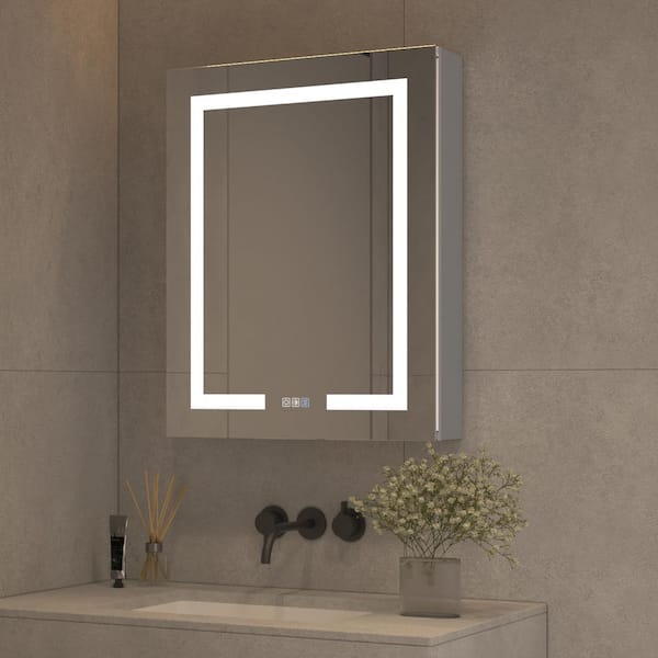 24.1 in. W x 30 in. H Rectangular Anti-Fog LED Medicine Cabinet with Mirror and USB Outlet, Open on the Right