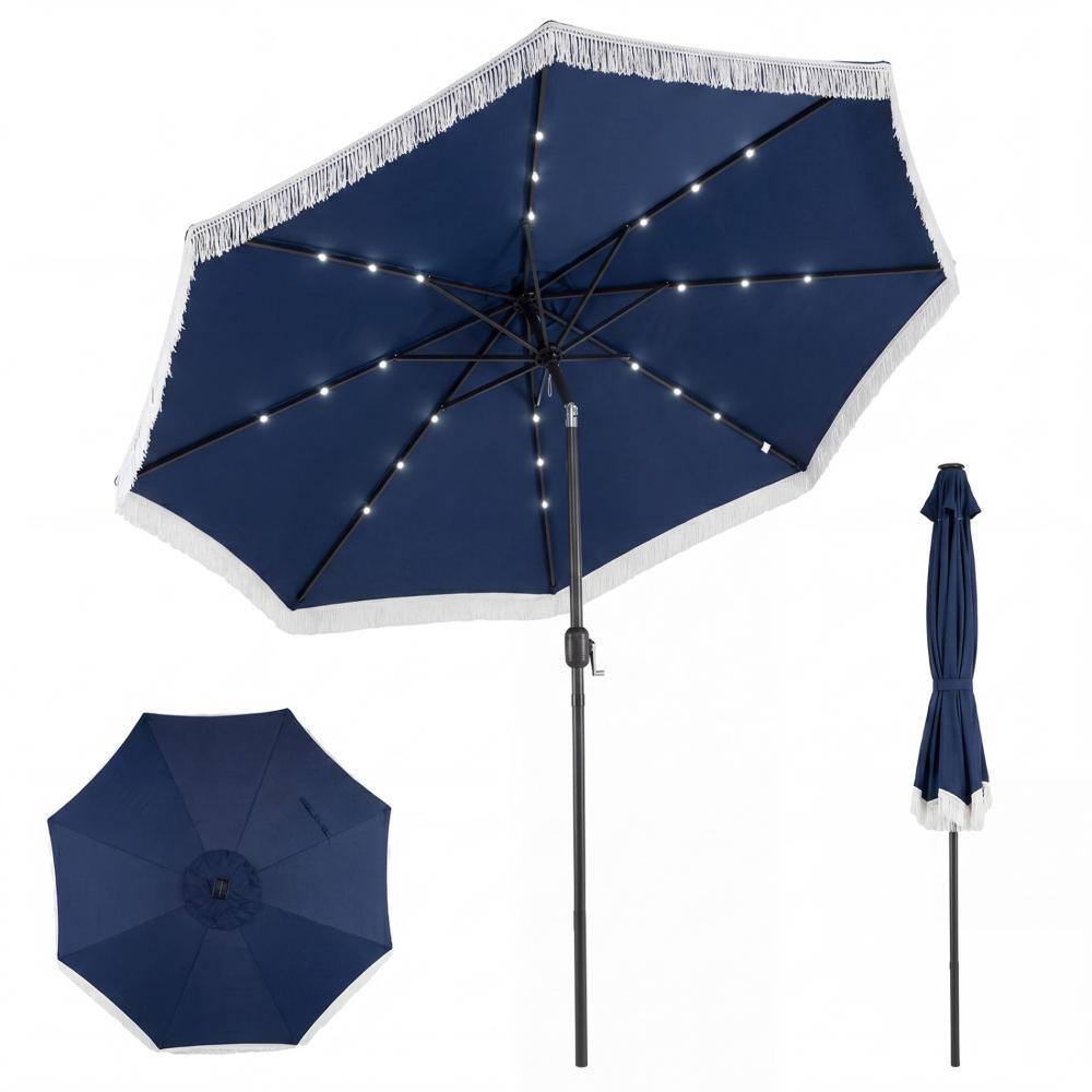 10 ft. Solar LED Market Patio Umbrella with Tassel Trim, 24 Lights and Tilt, Navy price history on PriceWatchPro
