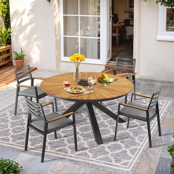 SLIM 5-Piece Aluminum Outdoor Dining Set with Gray Cushions