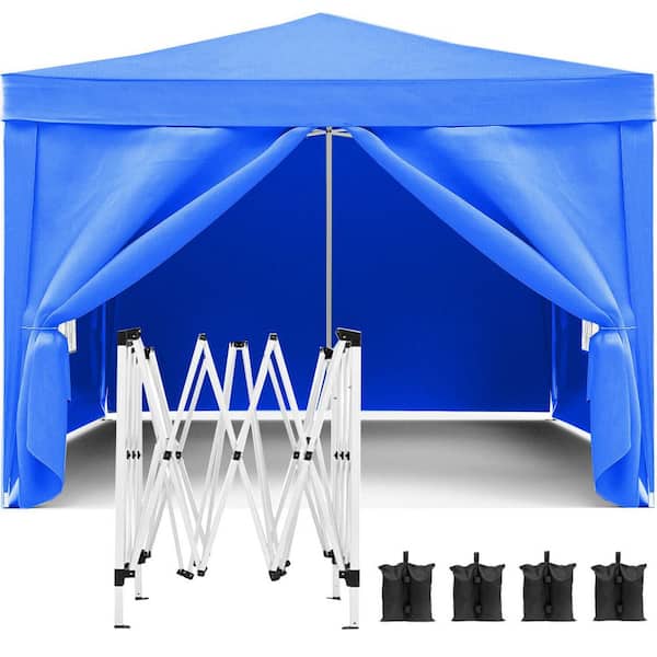 10 ft. x 10 ft. Blue Folding Canopy Outdoor Party Tent Wedding Party Canopy Tent with 4 Removable Sidewalls