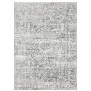 Sage Green Grey Ivory and Silver 2 ft. x 3 ft. Oriental Area Rug