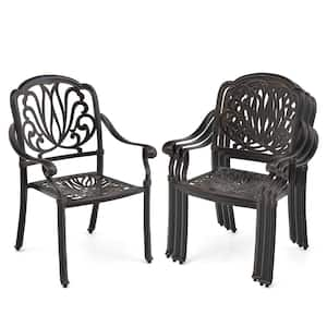 4-Pieces Cast Aluminum Chairs Set of 2 Stackable Patio Dining Chairs with Armrests