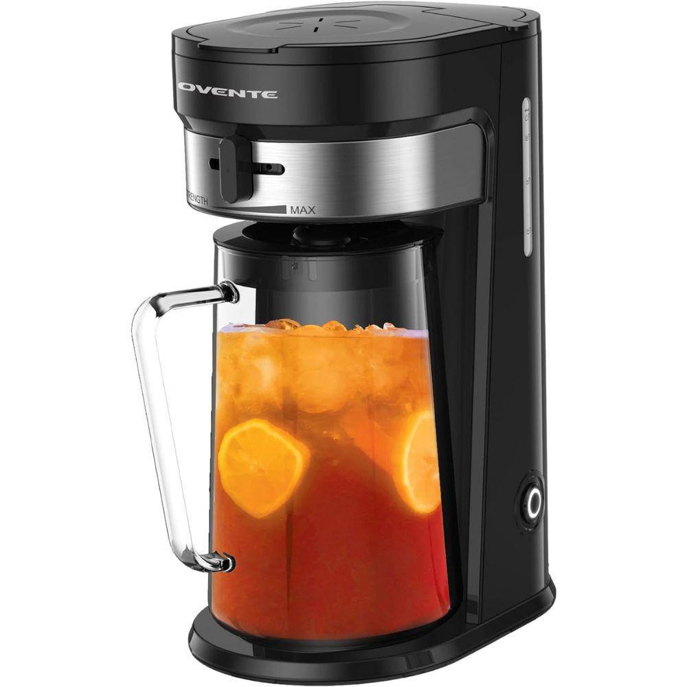 OVENTE Black 3 Quart Iced Tea and Coffee Brewing Strength Selector and Infuser Chamber Lattes Lemonade, Flavored Water