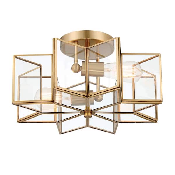 Vanity Art 16.14 in. 2-Light Brass Dust Unique/Statement Star Semi Flush Mount