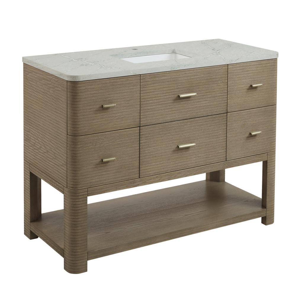 Lucian 48" Pebble Oak Single Vanity with Victorian Silver Quartz Top