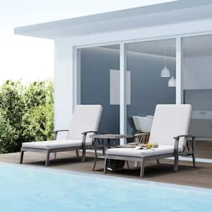 3-Piece Aluminum Outdoor Patio Chaise Lounge Set with Light Gray Cushions and Side Table