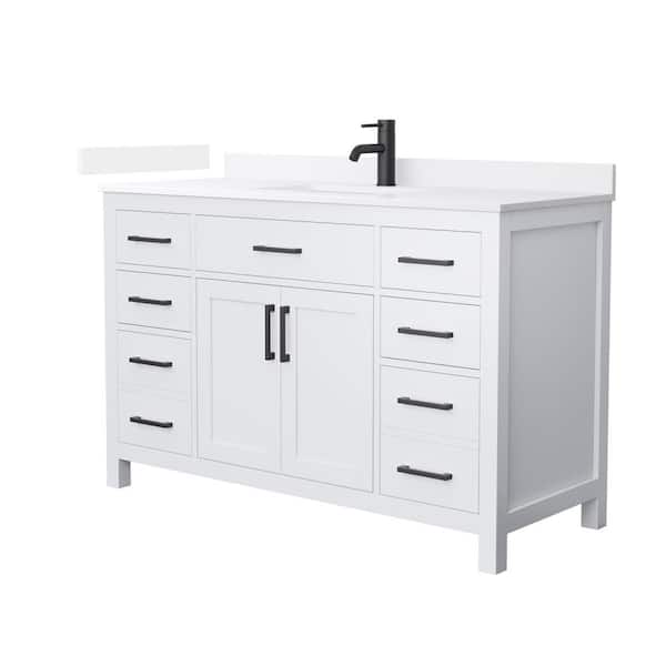 Wyndham Collection Beckett 54 in. Single Freestanding White Bath Vanity with White Quartz Top (Assembled)