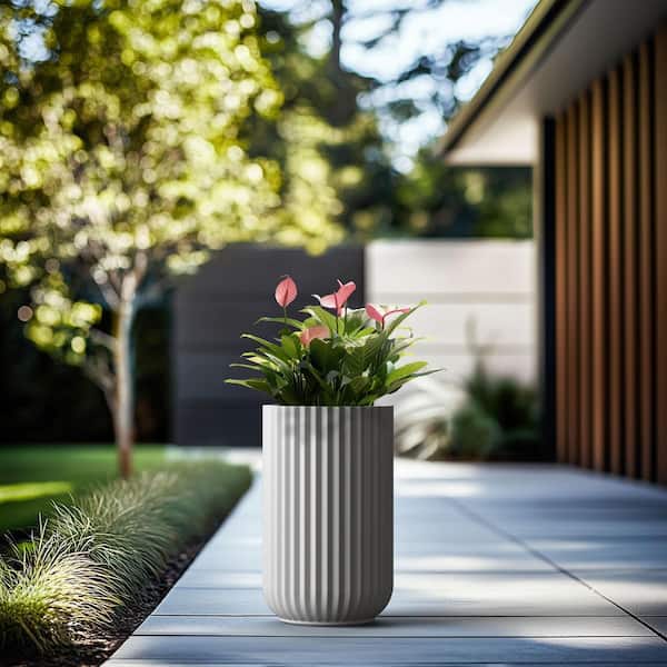 11.5 in. Large Crisp White Concrete Round Planter / Pot with Drainage Holes