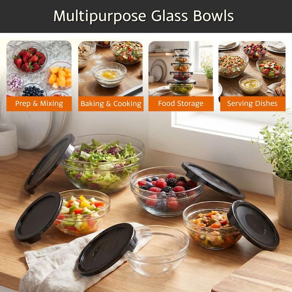 Chef Buddy 10-Piece Glass Bowl Set with Black Lids M031021 - The