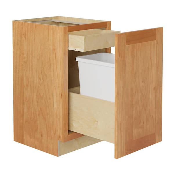 Home Decorators Collection Newport 15 in. W x 24 in. D x 34.5 in. H Assembled Plywood Trash Can Kitchen Cabinet in Cinnamon with 1D Soft Close