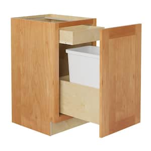 Newport 18 in. W x 24 in. D x 34.5 in. H Assembled Plywood Trash Can Kitchen Cabinet in Cinnamon with Soft Close