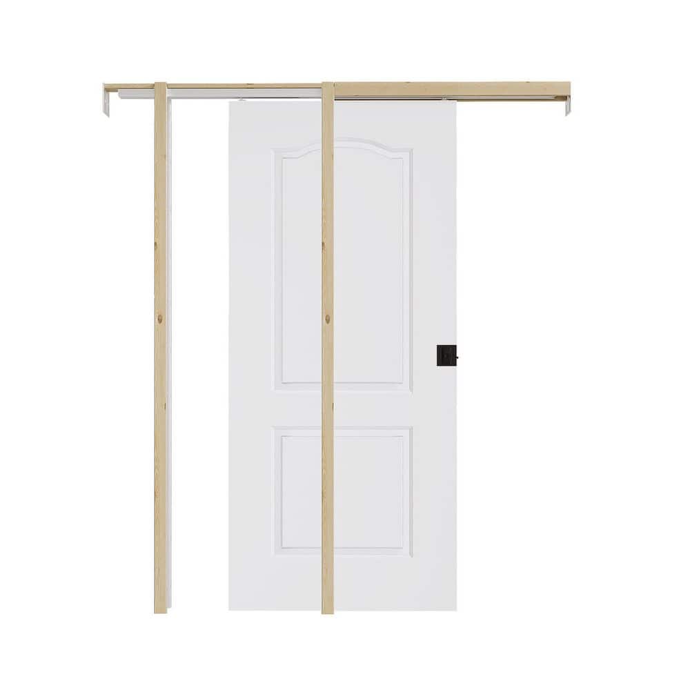 36 in. x 80 in. White Primed Arch 2-Panel Molded Wood Pocket Door with Frame+Hardware (Soft Close and Black Lock Incl) price history on PriceWatchPro
