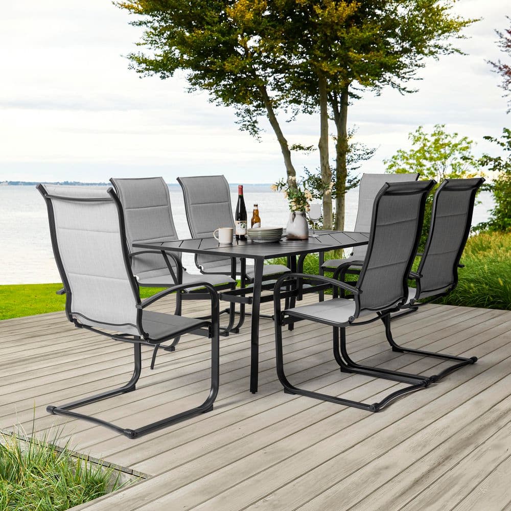 UPC 810120302591 product image for Gray 7-Piece Textilene and Iron Outdoor Dining Set, 6 Chairs and Rectangular Tab | upcitemdb.com