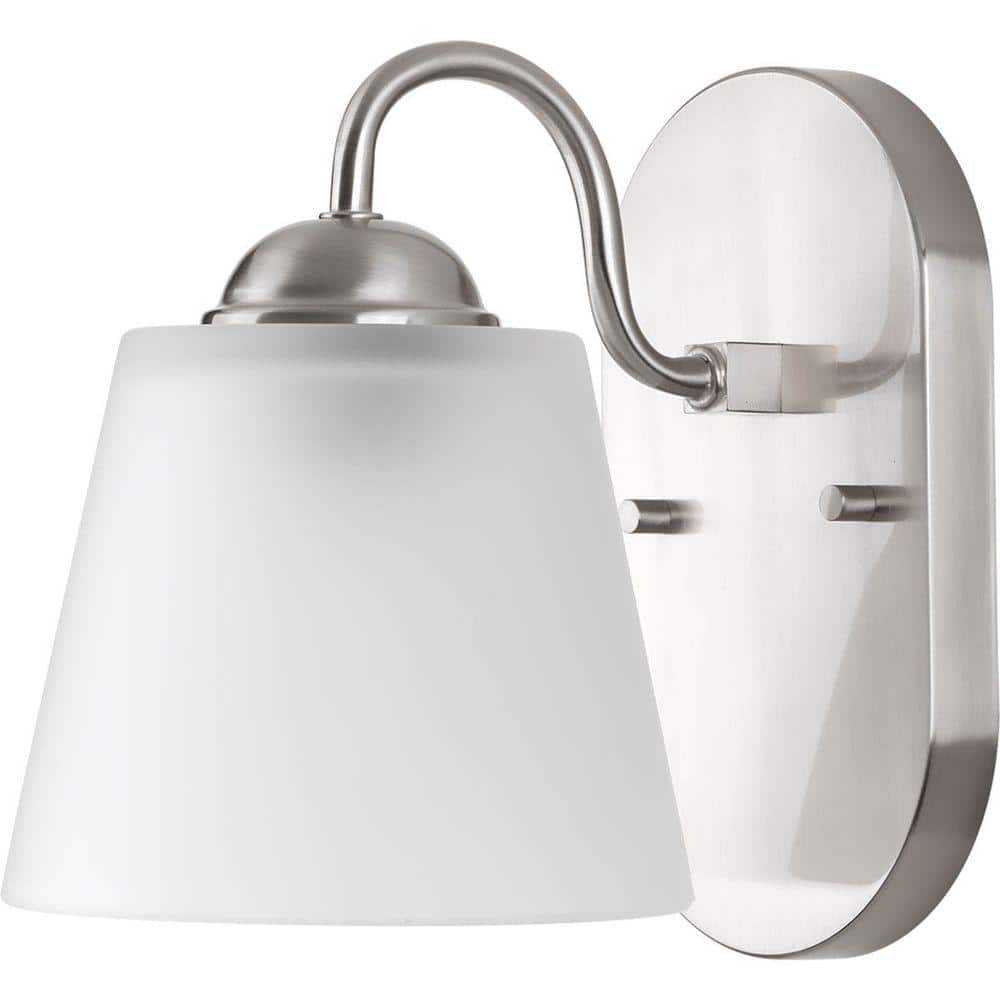 Brushed Nickel 1-Light Bath & Vanity Fixture with Etched Glass