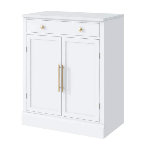 White Wood Pantry Organizer, Buffet Food Storage, with Drawer, 2-Adjustable Shelves and 2-Door Shelves