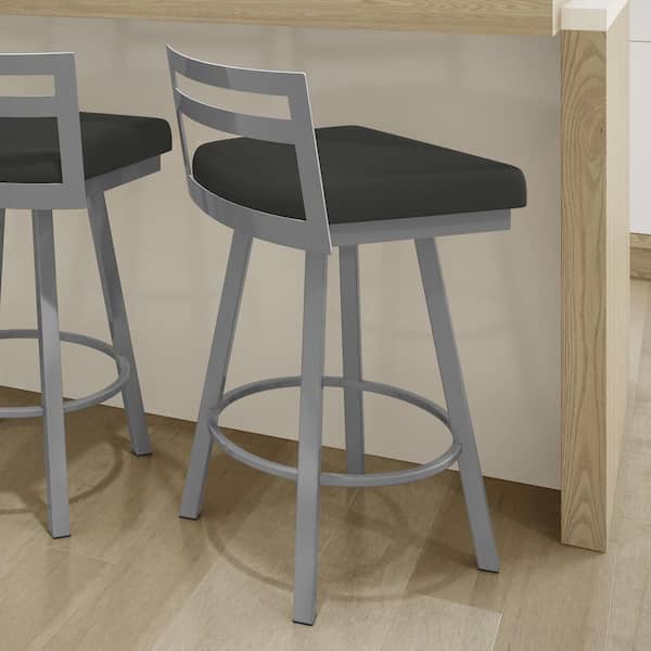 Amisco Derek 26 in. Black Faux Leather Glossy Grey Metal Swivel Counter Stool
