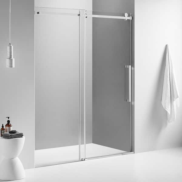 SERENE VALLEY Atlas Square Rail 68 in. W - 72 in. W x 74 in. H Sliding Frameless Shower Door in Chrome with Easy Cleaning Glass