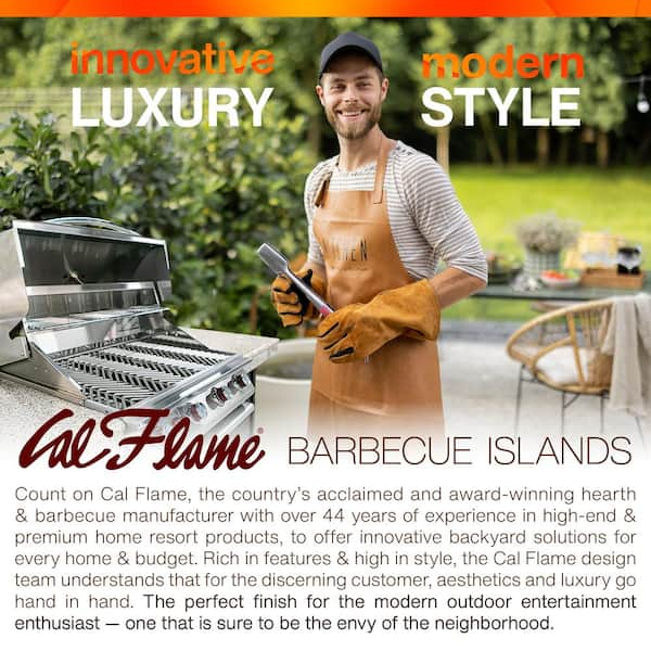 8 ft. L-Shaped BBQ Island with P4 Grill and Refrigerator by Cal Flame -  LBK820 (Customizable Outdoor Kitchen)