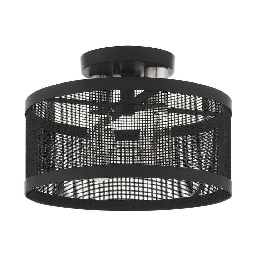 Black and Brushed Nickel 2-Light Drum Semi-Flush Mount
