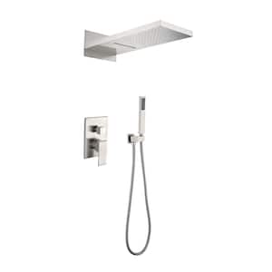 2-Set Spray Dual 2 Flow Rate Wall Mounted Waterfall Rain Shower System, Brushed Nickel