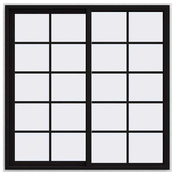 60 in. x 60 in. V-4500 Series Black Exterior/White Interior FiniShield Vinyl Left-Handed Sliding Window w/Colonial Grids