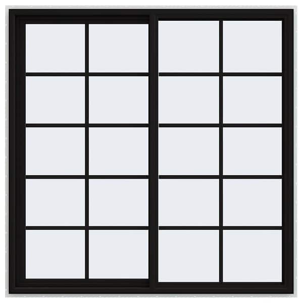 JELD-WEN 60 in. x 60 in. V-4500 Series Black Exterior/White Interior FiniShield Vinyl Left-Handed Sliding Window w/Colonial Grids