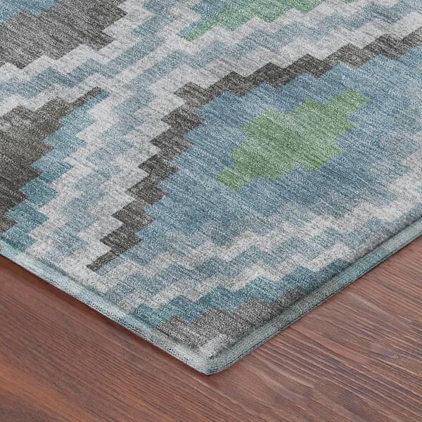 Mayfield Premium Machine Washable Abstract AMF2331 Teal 10 ft. x 14 ft. Area Rug