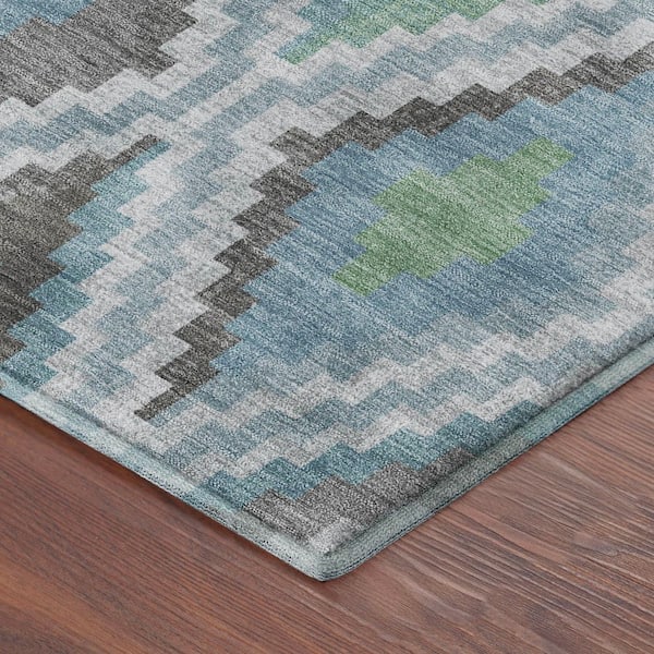 Mayfield Premium Machine Washable Abstract AMF2331 Teal 9 ft. x 12 ft. Area Rug