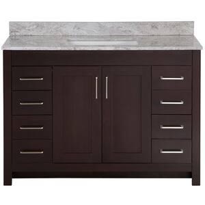 Westcourt 49 in. W x 22 in. D Bath Vanity in Chocolate with Stone Effect Vanity Top in Winter Mist with White Sink