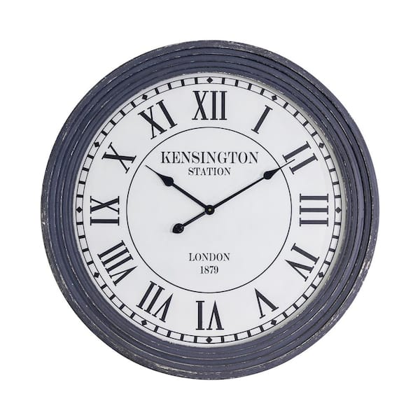 Yosemite Home Decor Kensington Station Distressed Grey Ribbed Wall Clock