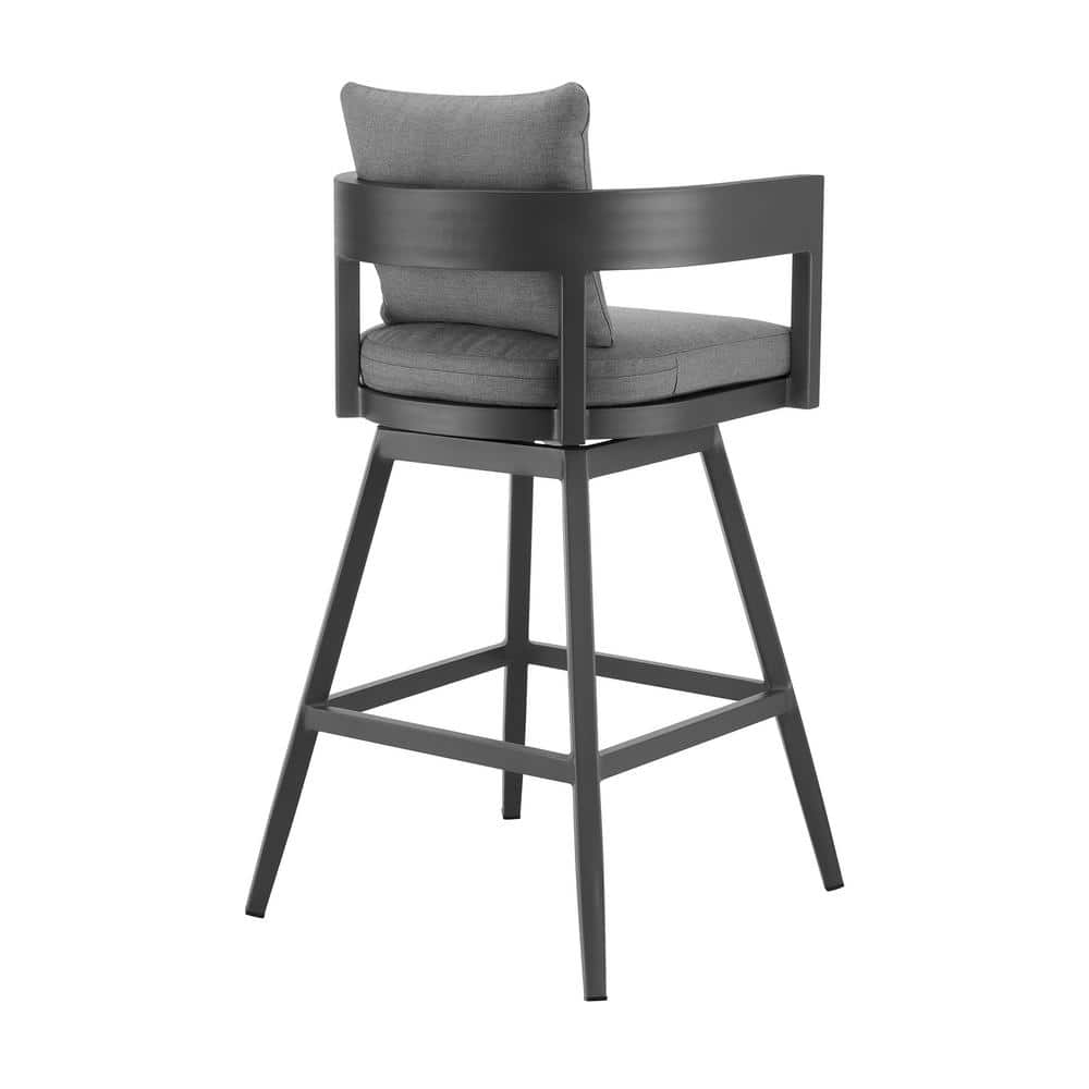 Gray Aluminum Swivel Bar Stool with Cushions