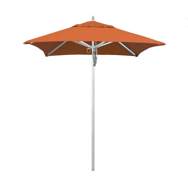 California Umbrella 6 ft. Silver Aluminum Commercial Market Patio Umbrella with Pulley Lift in Tuscan Sunbrella