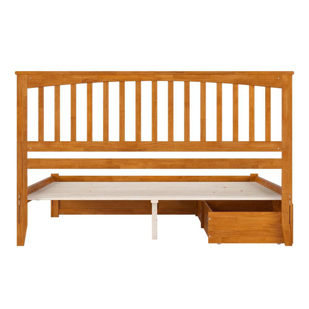 King Light Toffee Solid Wood Platform Bed with Storage Drawers
