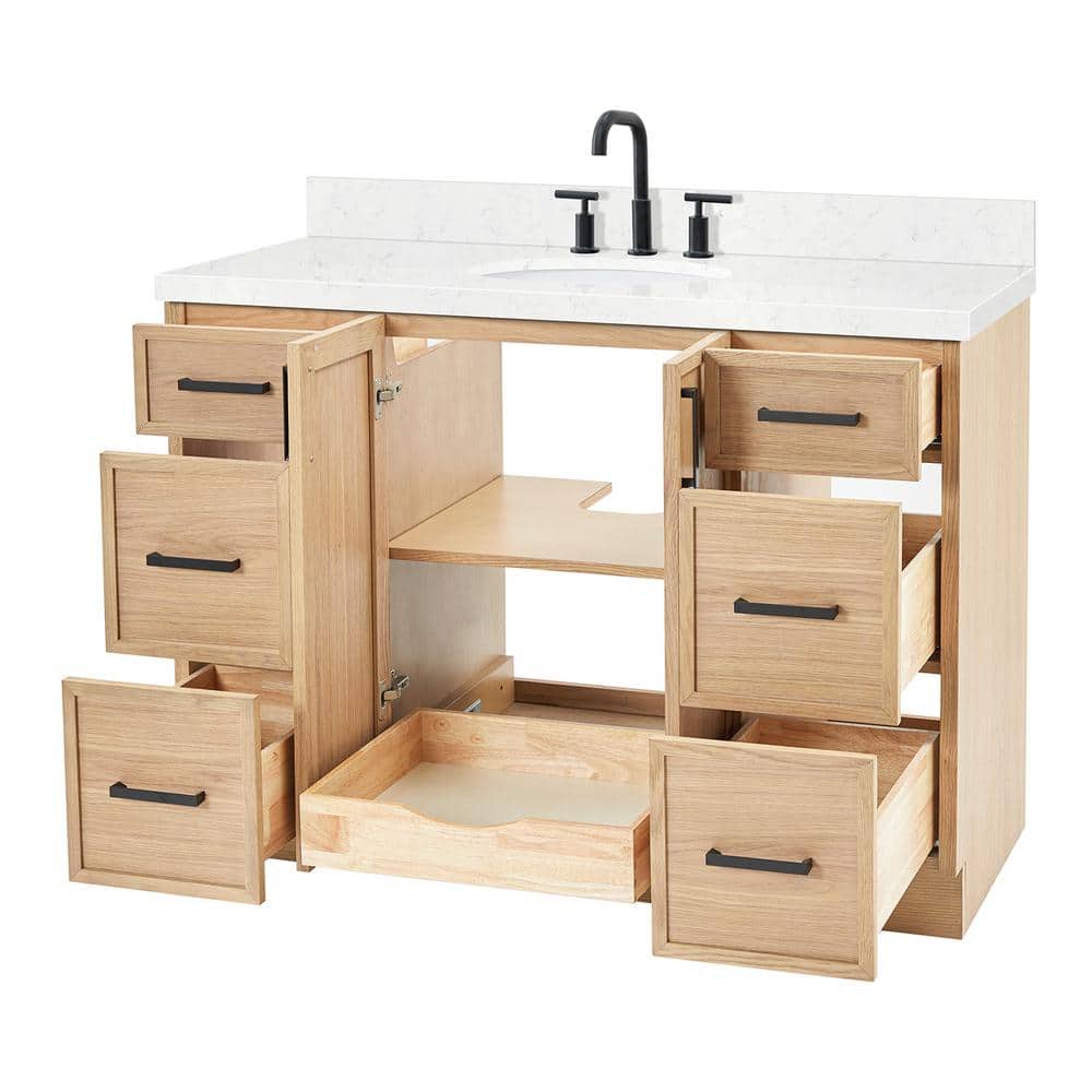 Kelly 48" Light Oak Freestanding Vanity with Carrara Quartz Top