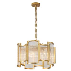 Alkolla 21 in. 5-Light French Gold Modern Luxury Glam Crystal Chandelier,Irregular Lines for Living Room,Kitchen,Bedroom