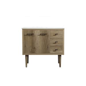 Simply Living 36 in. W x 22 in. D x 33.5 in. H Bath Vanity in Natural Oak with Ivory White Engineered Marble Top