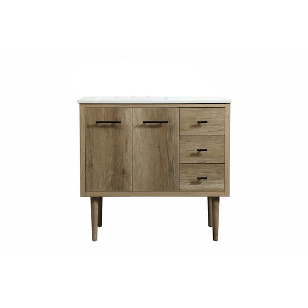Unbranded Simply Living 36 in. W x 22 in. D x 33.5 in. H Bath Vanity in Natural Oak with Ivory White Engineered Marble Top
