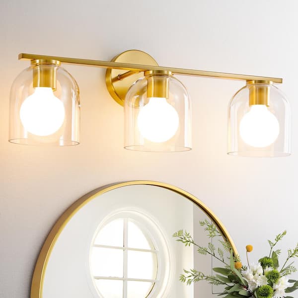 23 in. 3 Light Modern Gold Vanity Light With Clear Glass Shade Farmhouse Wall Sconce For Bathroom Light Fixtures