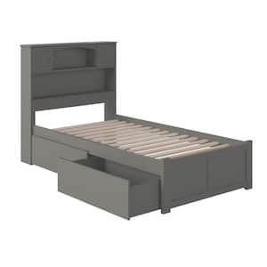 Newport Twin XL Platform Bed with Flat Panel Foot Board and 2-Urban Bed Drawers in Grey