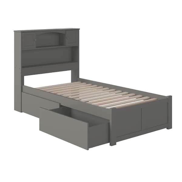 AFI Newport Grey Twin XL Solid Wood Storage Platform Bed with Flat Panel Foot Board and 2 Bed Drawers