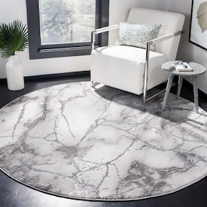 Craft Gray/Silver 5 ft. x 5 ft. Round Abstract Distressed Area Rug