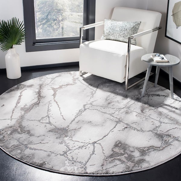 Craft Gray/Silver 8 ft. x 8 ft. Distressed Abstract Round Area Rug