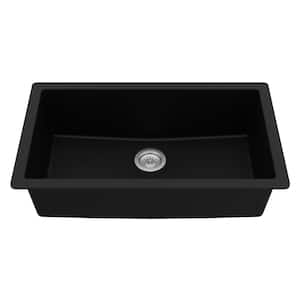 QU- 812 Quartz/Granite 32.5 in. Large Single Bowl Undermount Kitchen Sink in Black