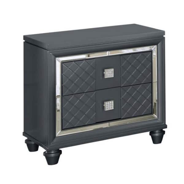 Benjara Seri Charcoal Gray and Silver 2 Drawer 17.01 in. W Nightstand