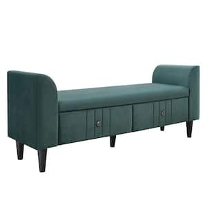 56.3 in. W x 15.9 in. D x 23.6 in. H Upholstered Green Wood Linen Cabinet with 2-Drawers, Storage Ottoman Bench