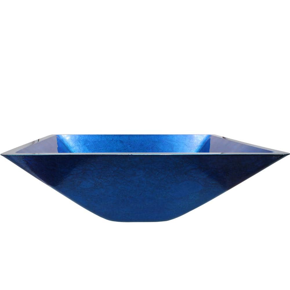 Verdazzurro Bright Blue Glass Square Vessel Sink with Chrome Drain