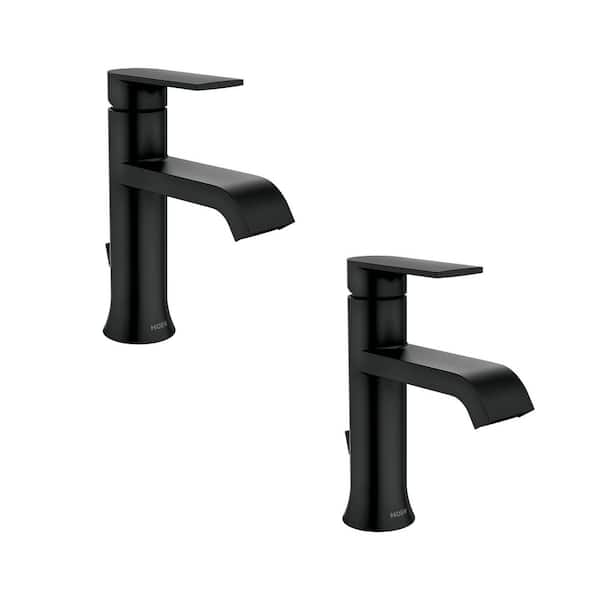 Genta Single Handle Single Hole Bathroom Faucet with Drain Kit Included in Matte Black (2-pack)