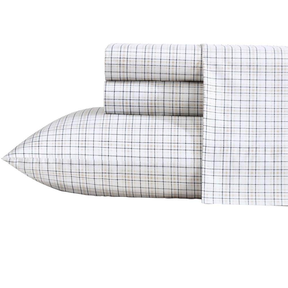 Malor Plaid 3-Piece Sea Wheat/Navy 100% Cotton Twin XL Sheet Set price history on PriceWatchPro