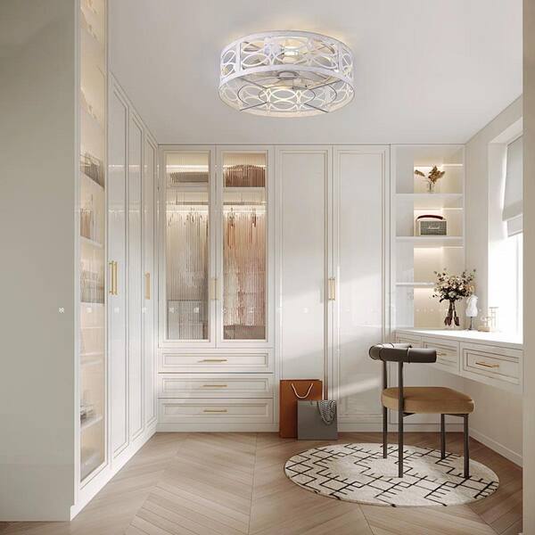 Genoci 20 in. White Farmhouse Caged Flush Mount Ceiling Fan with